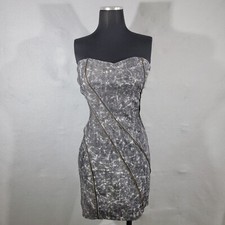 Do & Be Mini Dress Womens M Gray Tie Dye Y2K Bandeau Zip Detail Stretch Bodycon