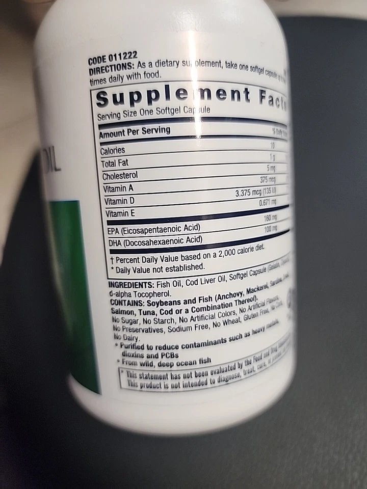 Aceite de hígado de bacalao GNC - 260 mg de EPA/DHA Omega 3, 90 cápsulas blandas, caducidad 26/07 Foto 3 de 4