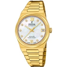 FESTINA Swiss Made AUTO 35MM Yellow Gold MOP Dial Women's Watch F20033-1