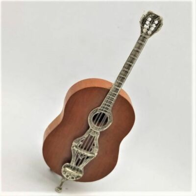 Handmade sterling Silver Wood Miniature Guitar Sculpture  