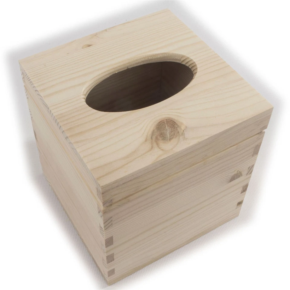 Square Wooden Tissue Box With Lid And Gold Hinges /Perfect For Craft Decoupage - Image 3 of 4