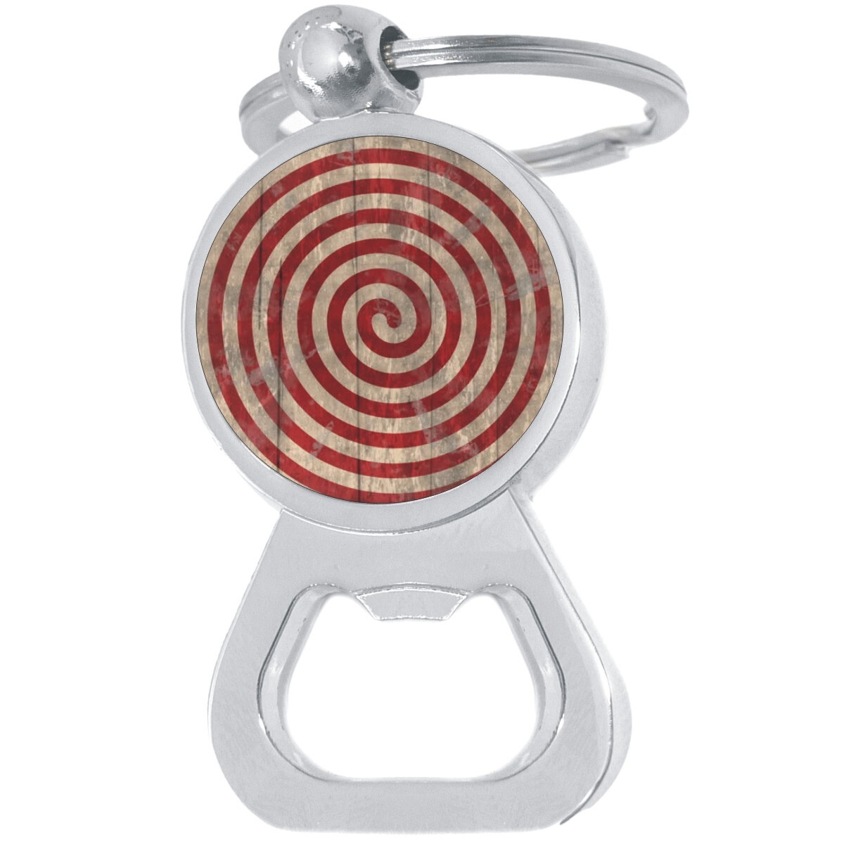 Red Swirl Metal Bottle Opener Keychain - Beer Bar Tool Key Ring