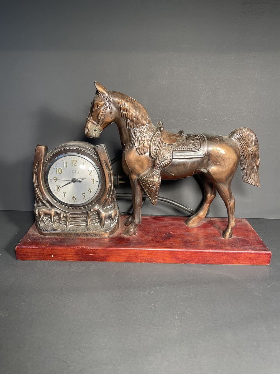 Vintage Antique Lincoln Horse & Cowboy Western Bronze/Copper Clock