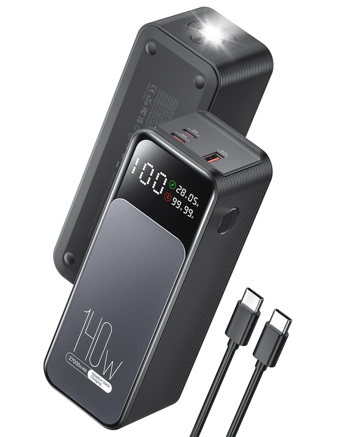 27000mAh 140W USB C Power Bank PD QC Fast Charger for Laptop & Devices