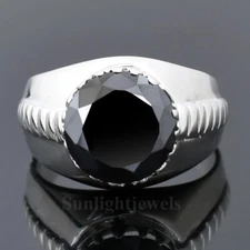 Classy 5.20 Ct Certified Black Diamond 925 Silver Men's Ring, Great Luster !