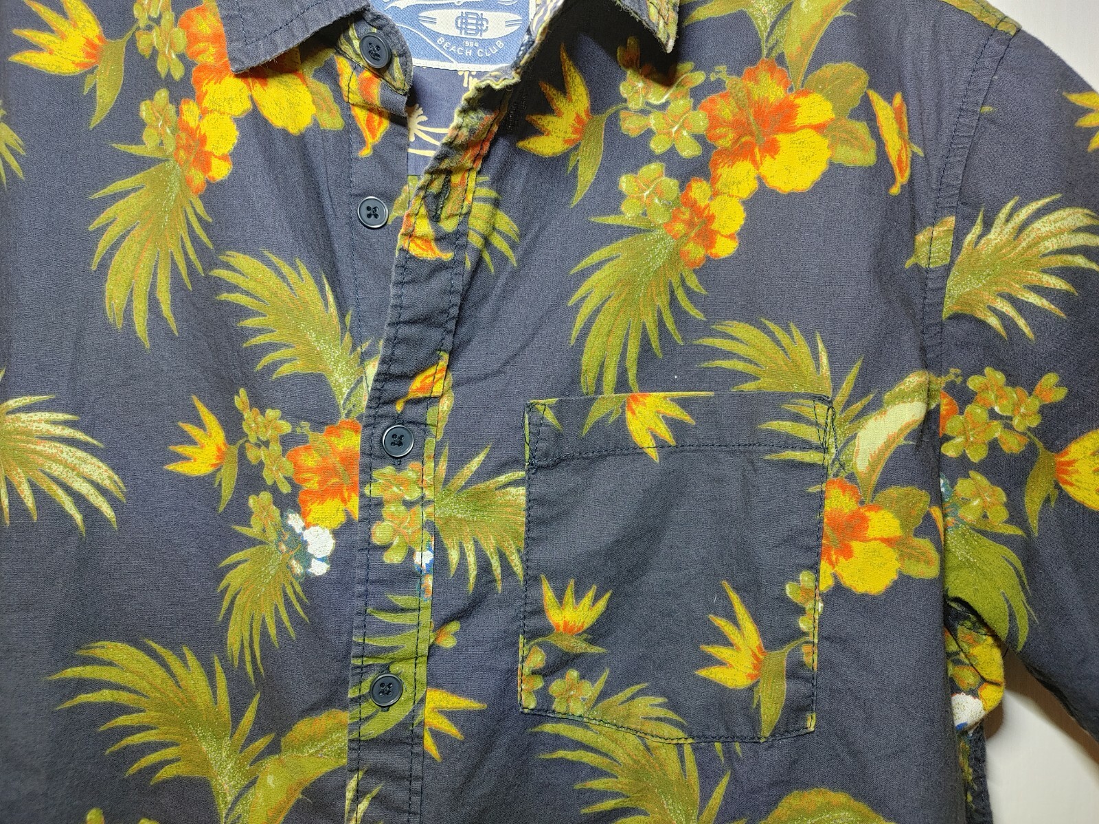 Men's Huntington Beach Club Hawaiian Button Shirt Sz … Gem