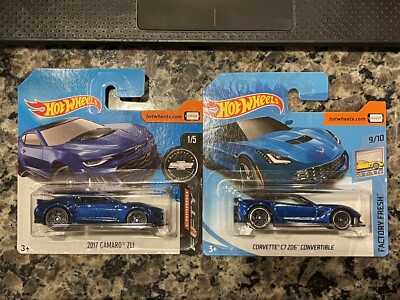 Hot Wheels Corvette C7 Z06 Camaro ZL1 Fifty BLUE Pair Set Short