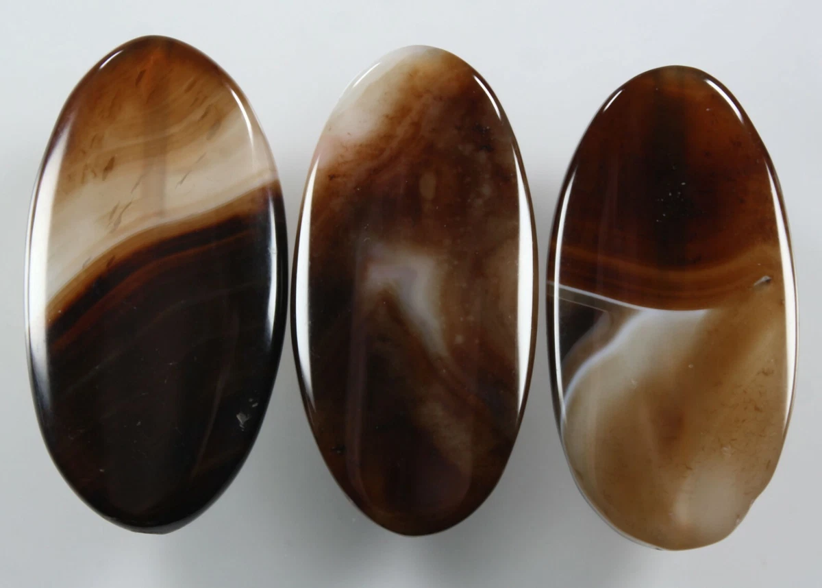 Three 3 Brown Banded Agate Oval 50x25mm Stone Gemstone Beads