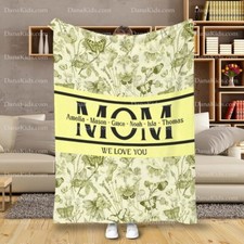 Personalized Name Mom Blanket, We Love You Custom Kids Name Lemon Throw Blanket