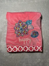Levtex Baby Boho Collection Reversible Blanket Happy Flowers Pink Teal 30”x40”