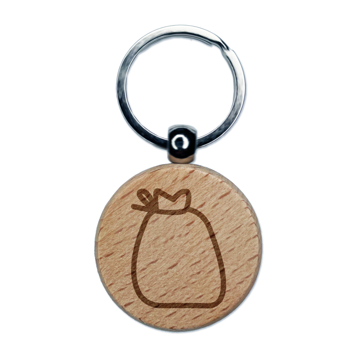 Bag with Tie Outline Engraved Wood Round Keychain Tag Charm