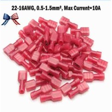 Gauge Red Nylon Insulated Spade Connector Wire Crimp Female Terminals AWG22-16