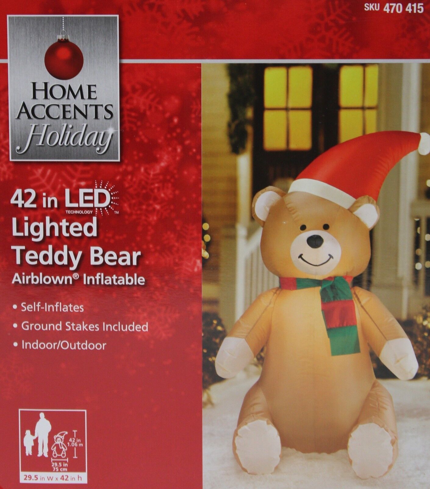 Christmas Home Accent Holiday 42 inch Lighted Teddy Bear Airblown