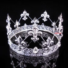 8 Styles Men's Imperial Medieval Fleur De Lis Silver King Metal Full Round Crown