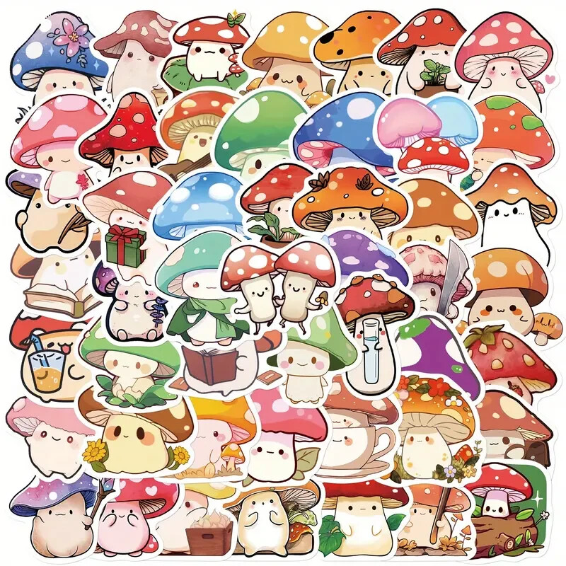 50pc Cute Mushroom Stickers Pack Lot Laptop, Phone Case, Scrapbook, Journaling