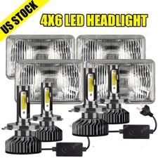 4x6 Stock Glass Lens Metal Headlight 6000k 6k Led Hid Light Bulb Headlamp Set