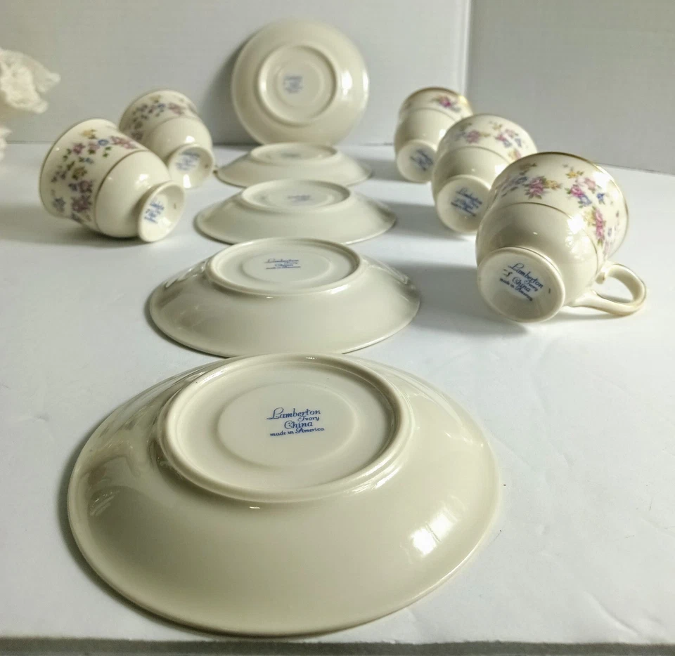 Juego de cinco tazas y platillos vintage Reverie Lamberton marfil Demitasse, leer Foto 3 de 4