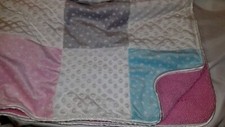 Just Born Pink Patchwork Patch Minky Dot Heart Lovey Blanket Square Gray Blue