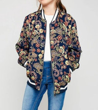 HAYDEN GIRLS Floral Print Bomber Jacket - Navy - NWT Girls 11/12