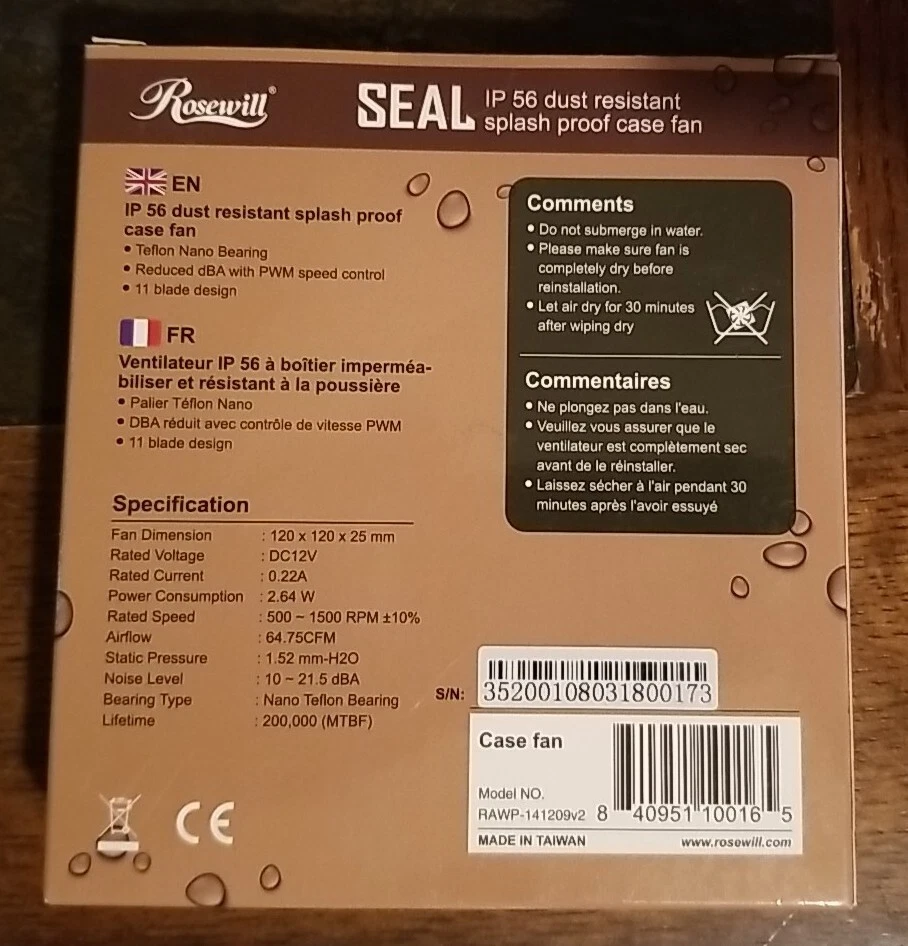 Rosewill RAWP-141411 Computer Case Cooling Fan - Seal IP56 Dust Resist - Image 2 of 4