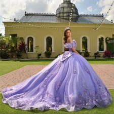 Lavender Quinceanera Dresses Ball Gown With Bow Appliques Lace Beading Sweet 16
