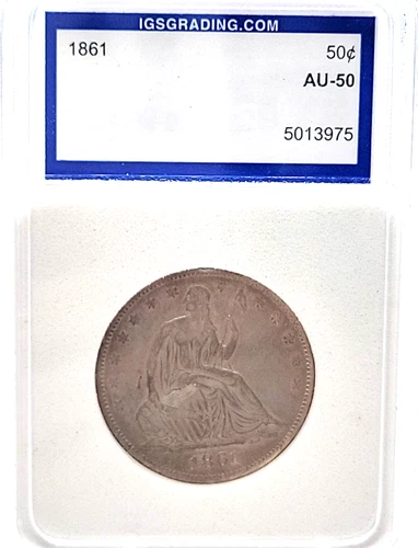 1861 Seated Liberty Half Dollar 50C IGS AU-50 Lot. H227
