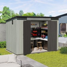 Domi 6'X9' Resin Storage Shed,Plastic Garden Shed w/Lockable Door & Sloping Roof