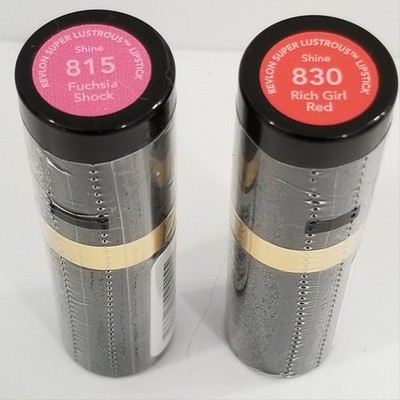 Revlon Super Lustrous Lipstick Lot   815 Fuchsia Shock & 830 Rich Girl Red