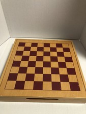 Chess/checker Set Board Game 14  Large Deluxe w/ Drawer Storage Box Walnut Wood