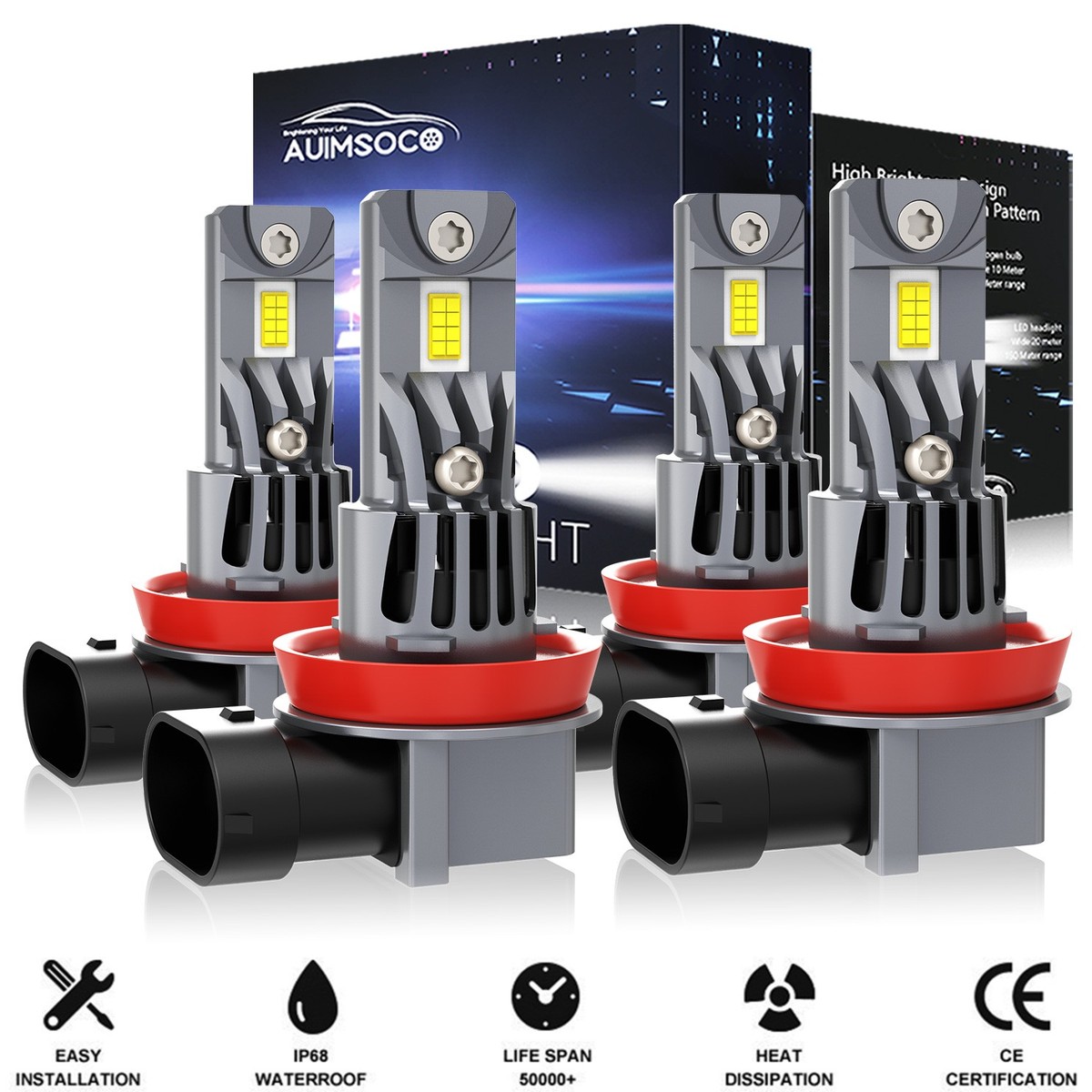 LED Headlights For Can-Am Defender HD5 HD8 HD10 Combo Bulbs H11