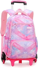 Girls Rolling Backpack Kids Backpack with Wheels Roller School Bag Wheeled Ru...