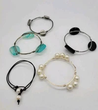 Bourbon And Boweties Bracelet Lot 5 Pieces Multicolor Boho Wire Wrapped Bangles