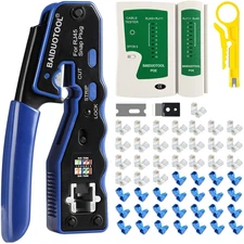 RJ45 Crimp Tool Kit Pass through Crimper Cutter for Cat5 Cat5E Cat6 Cat6A 8P8C M