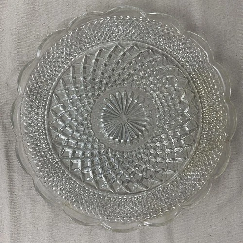 VTG Glass PLATTER Anchor Hocking Wexford Cupped Edge Scallop Rim 14"
