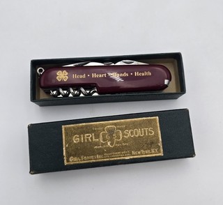 Vintage Girl Scouts 4 H Pocket Knife Multi Tool w/ Original Box Head Heart Hands