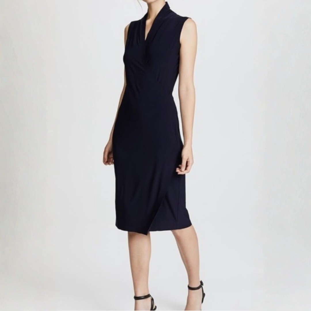 Norma Kamali Black Sleeveless Ruched Wrap V-Neck Jersey Dress NK29601 Small