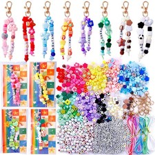 618 Pcs Bead Keychain Kit, Colorful Bag Charm Kit with Adjustable Alphabet Be...