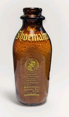 Vintage Shoemaker Dairy Amber Milk Bottle Bridgeton NJ Great Graphics BACON!!!