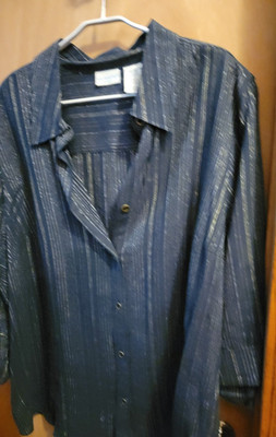 Shirt, Navyw/SilverMetalicStripes, LongSleeve, ButtonDown w/Collar, WS 22/24w