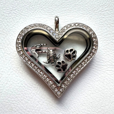 Authentic Origami Owl Silver Crystal Hinged Heart Living Locket & 4 Charms