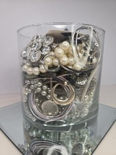 Jewelry Jar Wearable Silvertone Pearls Rhinestones Theme Over 50 Pcs NWT