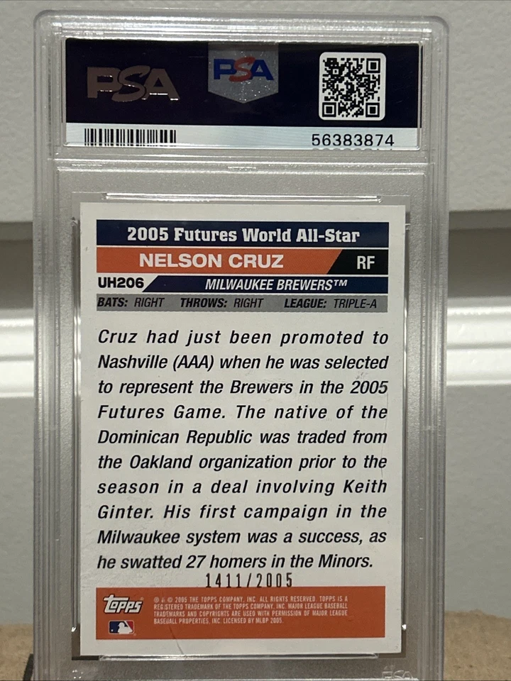 2005 Topps обновления и основные моменты - Futures игры Нельсон Круз #UH206 золото /2005 (RC) - Изображение 2 из 2