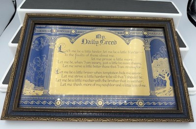 Vintage Blue Gold Framed Print My Daily Creed Volland Joliet Poem 8'' x 12''