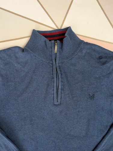 Crew Clothing Jumper Size L Dark Blue 1/4 Zip Pullover Knit 100% Cotton - Picture 2 of 7