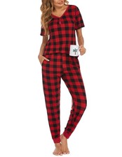 Pajamas for Women Set 2 Piece Lounge Set Short Sleeve Pjs Joggers Long Pants ...