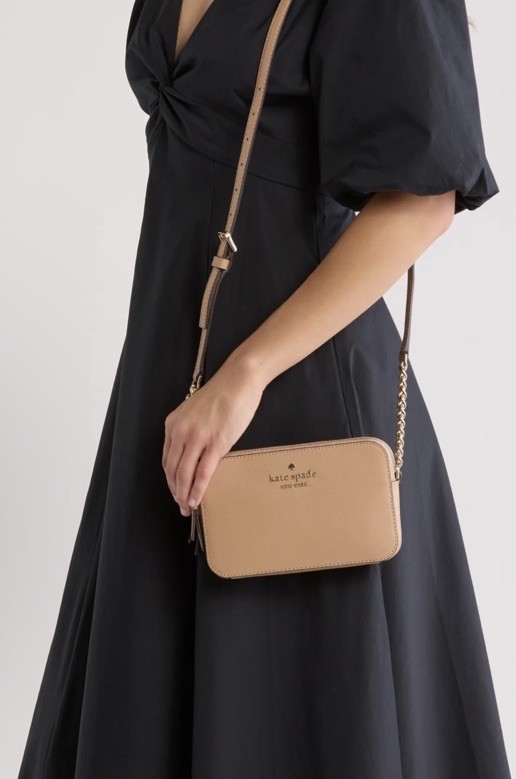 Kate Spade Cameron Double Zip Crossbody Bag Light Fawn Saffiano