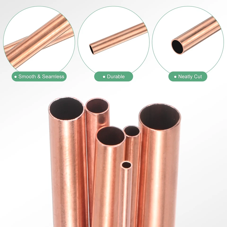 6 Pack Copper Round Tube, 2/3/4/5/6/7mm OD 0.25mm Thick 200mm Length Pipe - Image 2 of 4