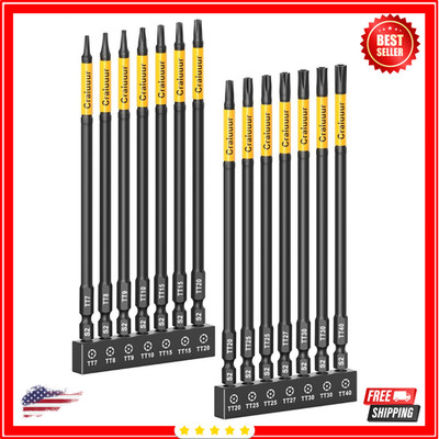 14PCS Impact Long Torx Bit Set, 6-Inch, T7 T40, Tamper Proof Star Bits Set, Magn