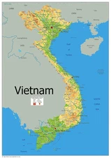 Vietnam Physical Map - 23.3 x 16.5 Inches - Paper Laminated