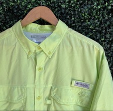 Columbia PFG Omni-Shield Blood Guts Yellow Short Sleeve Button Fishing Shirt